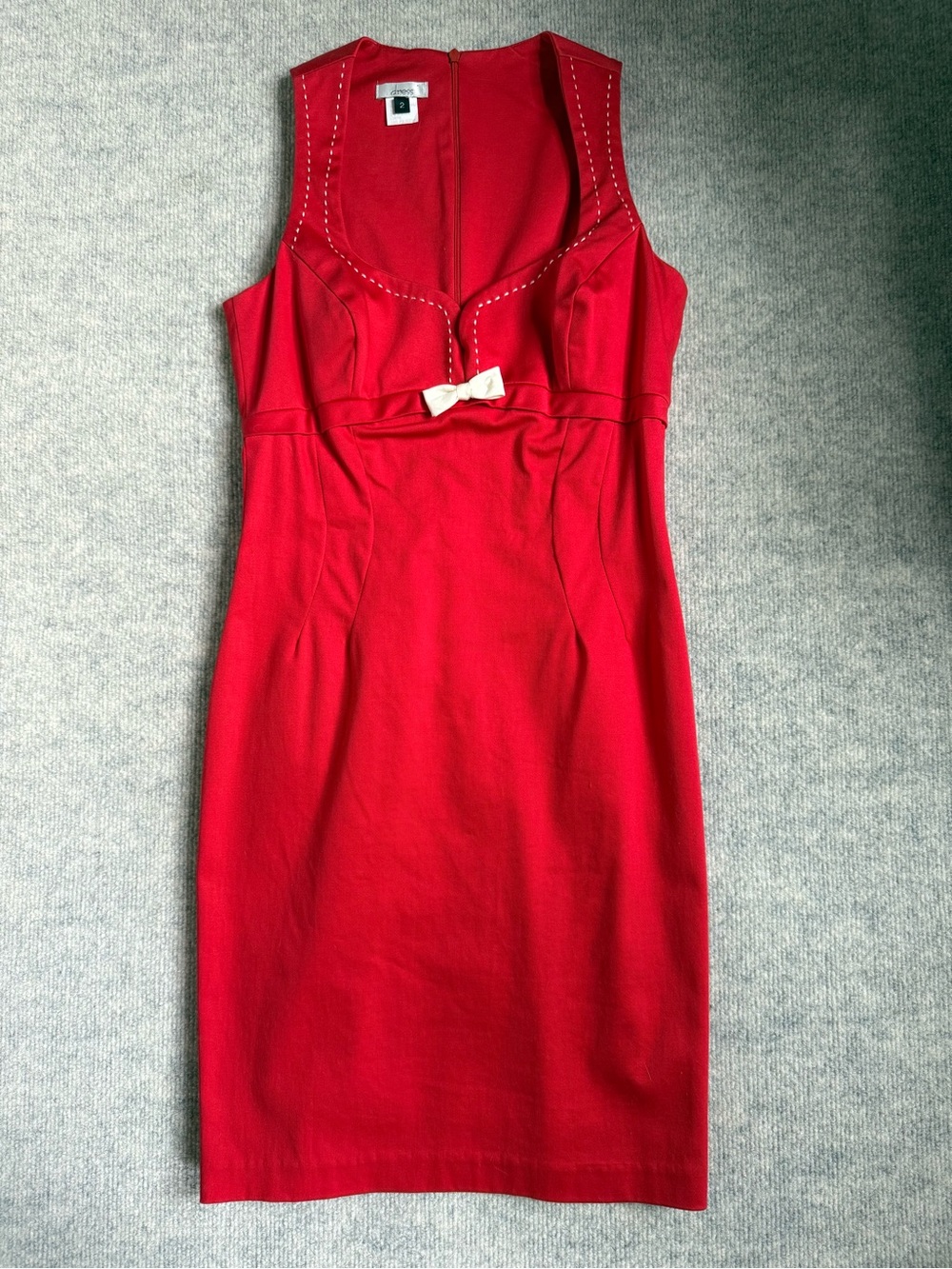 Dress—Sleeveless Red Bow-Accent Sheath Dress